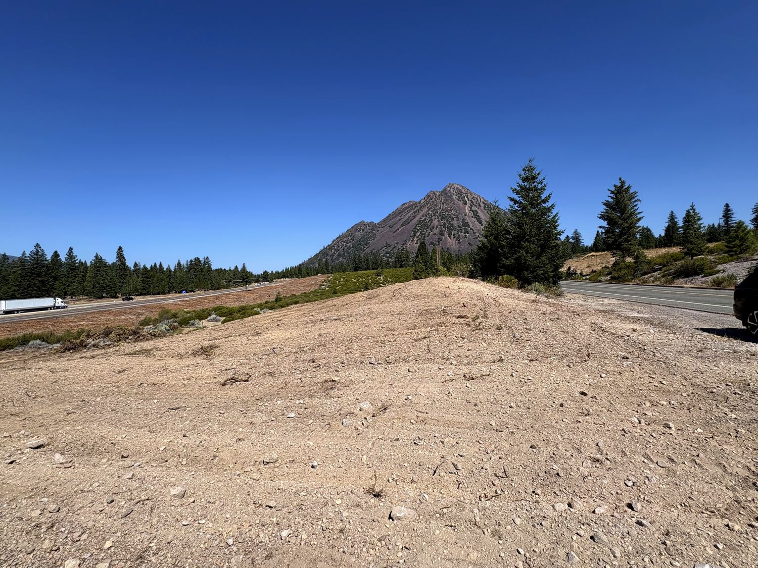 Interstate 5 seen from the parcel with Black Butte beyond